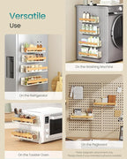 SONGMICS Magnetic Spice Rack for Refrigerator, 4 Pack, 2 Large and 2 Small Kitchen Magnetic Shelves for Washing Machine, Spice Organizers, No Drilling Needed, Cream White and Light Bamboo UKCS062WD01