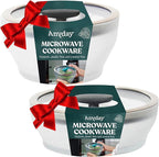 Anyday 4-Pc Microwave Cookware & Glass Food Storage Set with Glass Lids | Medium Plastic-Free Containers | Stackable Steamer with Vented Lid for Microwave-Safe Reheating & Steaming Vegetables, Rice