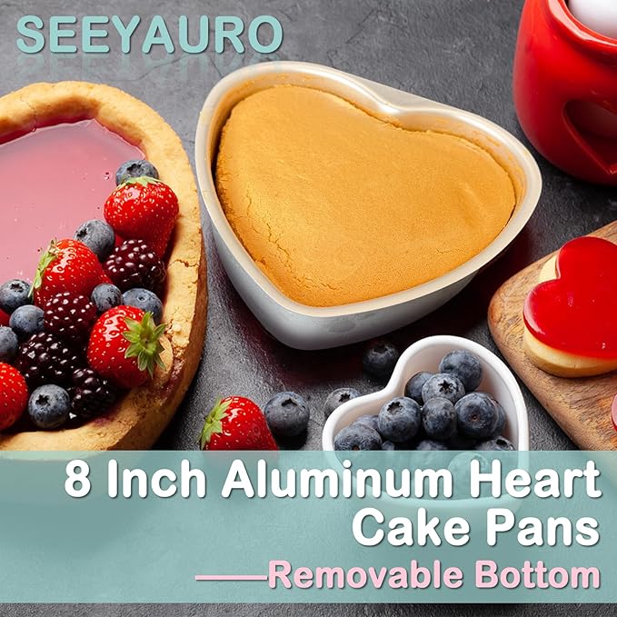 3-Pack 8-Inch Heart Shaped Cake Pans, Durable Anodized Aluminum Pans with Removable Bottom, Ideal for Baking, DIY Projects, Birthdays & Weddings, Heart Pans Chiffon Cake Mold for Oven Baking