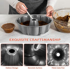 E-far 2 Packs Fluted Cake Pan, 10 Inch Nonstick Tube Pan for Baking Pound Cake, Heavy Duty Carbon Steel Round Baking Mold, Easy Release & Easy to Clean, 10 Cup, Gray