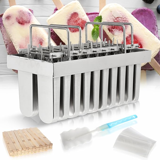 WICHEMI Stainless Steel Popsicle Molds Commercial Ice Pop Molds 20PCS Ice Lolly Popsicle Mould Ice Cream Maker Mold Stick Holder with Lid Single Cup Capacity 108g