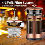 French Press Coffee Maker (34oz 1Quart 5-6Cup) Coffee Press, with 4 Filters System, Heat Resistant Thickness Borosilicate Glass, Cold Brew Coffee Tea Pot Gifts (Copper)