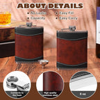 6 Pcs 8 oz Leather Hip Flasks for Liquor for Men Leak Proof Stainless Steel Drinking Flasks Bulk Soft Wrap Whiskey Flask with Funnel for Wedding Bridesmaid Christmas Gifts, Leather Brown