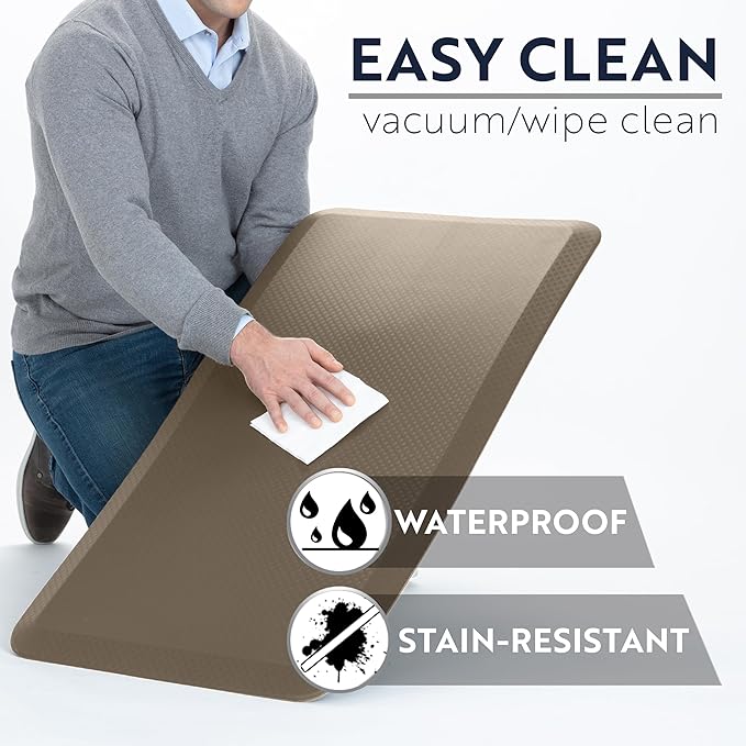 KANGAROO Thick Ergonomic Anti Fatigue Mats for Kitchen Floor, 48x20, Cushioned Standing Office Desk Mat, Waterproof Scratch Resistant Topside, Supportive All Day Comfort Padded Foam Rugs, Beige