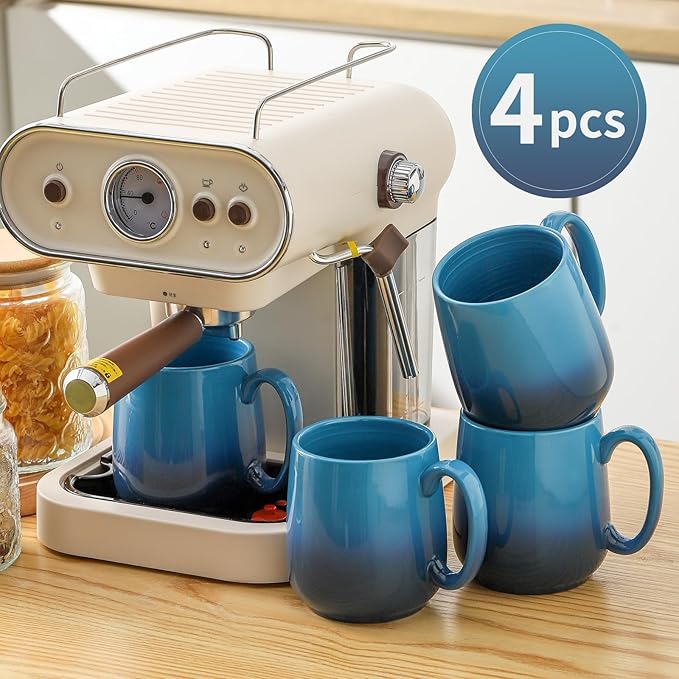 Hasense Ceramic Coffee Mugs Set of 4,15oz Large Mugs Set for Home and Office, Microwave & Dishwasher Safe, Coffee Cups for Coffee Tea Mike, Gradient Blue