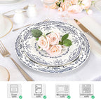 Dinner Plates, Ceramic Plates Set of 6, Kitchen Plates Microwave Safe, White Plate Dessert Blue Floral Plate Porcelain (Blue Rose, 10.5 inch)