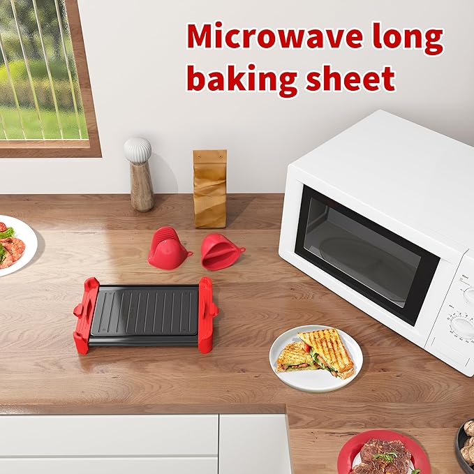 Microwave Sandwich Maker & Grill Cheese Maker with Silicone Oven Mitts, Fast Cooking, Non-Stick, Dishwasher Safe, Perfect for Paninis, Quesadillas, Ideal for College Students & Busy Professionals