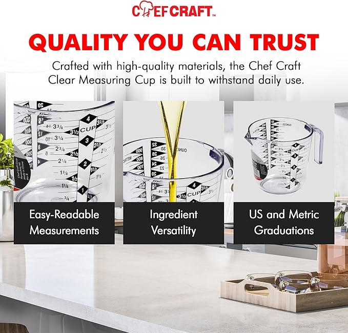 Chef Craft Select Plastic Measuring Cup, 4 Cup, Clear