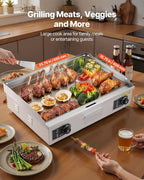 VEVOR Commercial Electric Griddle, 25.79 x 15.75 inch, 2800W, 122-570°F Adjustable Temp Control, Stainless Steel Body, Full Flat, with 2 Spatulas, 2 Brushes, and 4 Foot Pads, for Steak, Pancake