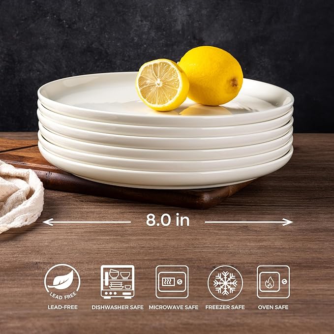 AmorArc Ceramic Plates Set of 6, 8.5 Inch Round Stoneware Salad Plates Use for Dessert, Salad, Appetizer etc,Microwave & Dishwasher & Oven Safe, Scratch Resistant Small Deep Dinner Plates