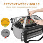 Double-Layer Slow Cooker Carrying Bag, Insulated Travel Carrier with Adjustable Band and Accessory Pocket, Portable Carrier Case for 6-8 Quart Crock, Compatible With Other Brands (Grey, Bag Only)
