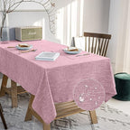 Waterproof Cotton Linen Thick Tablecloths Rectangle Dining Table Cloth, Wipe Clean Indoor & Outdoor Table Cover for Kitchen Party and Banquets, Wrinkle Resistant（54"x86"） Pink