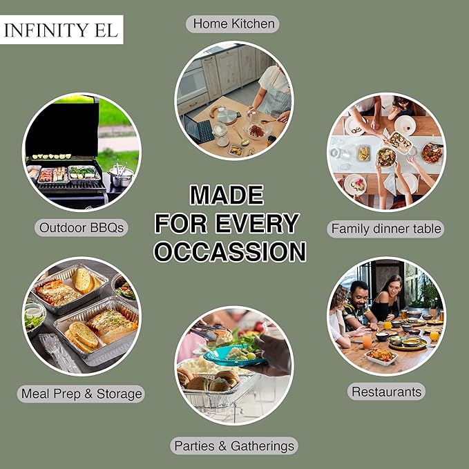 INFINITY EL Disposable Aluminum Foil Pans 25 Pack | Half Size 12.5" x 10" x 2.5" Deep Disposable Baking Pan | Heavy Duty Aluminum Foil Pan for Roasting Turkey, Lasagna, Thanksgiving, Christmas, Party