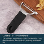 KITCHENDAO Swivel Vegetable Potato Peeler for Kitchen, Japanese Stainless Steel Sharp Blade, Heavy Duty Die-cast Construction Y Peeler, Built-in Eye Remover, Soft-touch Handle, Dishwasher Safe, Black