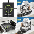 Dish Drying Rack for Kitchen Counter - 3 Tiers Stainless Steel Over Sink Dish Drainers, Space Saving Detachable Large Countertop Organizer with Utensil Holder, Cutting Board Rack (White)