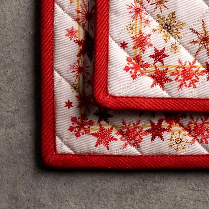 Maison d' Hermine Pot Holders Set 100% Cotton Heat Resistant Potholders 8" x 8" Hot Pads with Loop BBQ, Cooking, Baking, Grilling, Kitchen, Handling Hot Pans (Pack of 2, Crystal Star)