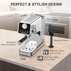 20 Bar Espresso Machine, Semi-Automatic Espresso Maker with Pressure Gauge & Touch Screen, Single Shot Professional Coffee Maker for Home Use, Compact Design with Milk Frother