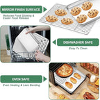 Stainless Steel Baking Sheets with Rack, HKJ Chef Cookie Sheets and Nonstick Cooling Rack & Baking Pans for Oven & Toaster Oven Tray Pans, Rectangle Size 12.5L x 10W x 1H inch & Non Toxic & Healthy