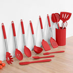 15 Pcs Silicone Cooking Utensils Set, Red Kitchen Utensils Spatula Set with Holder, Large Kitchen Gadgets Tools for Nonstick Cookware