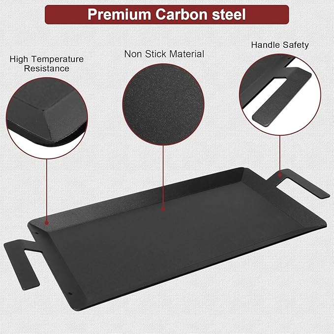 Carbon Steel Griddle - Professional Cookware Griddle Pan for Induction, Stove Top, Gas Grill, Cooktop, Electric and more, 24" x 10" NonStick Flat Top Griddle Plate Skillet, Indoor/Outdoor Use