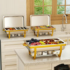 4 Pack Stainless Steel Chafing Dishes for Buffet, 9 QT Capacity 7 Pans Food Warmers for Parties, Weddings, Events Hosting, Family Gatherings, Full Set Catering Server with Serving Utensils Accessories