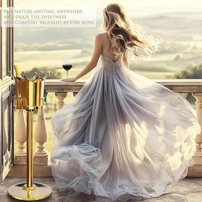 Royal Ice Bucket with Stand, Gold Ice Bucket,Stainless Steel Light-Luxury Standing Wine Bucket,Crown Design with 8 Steel Balls for Champagne, Wine,Family Gatherings,High-end Banquets,7L