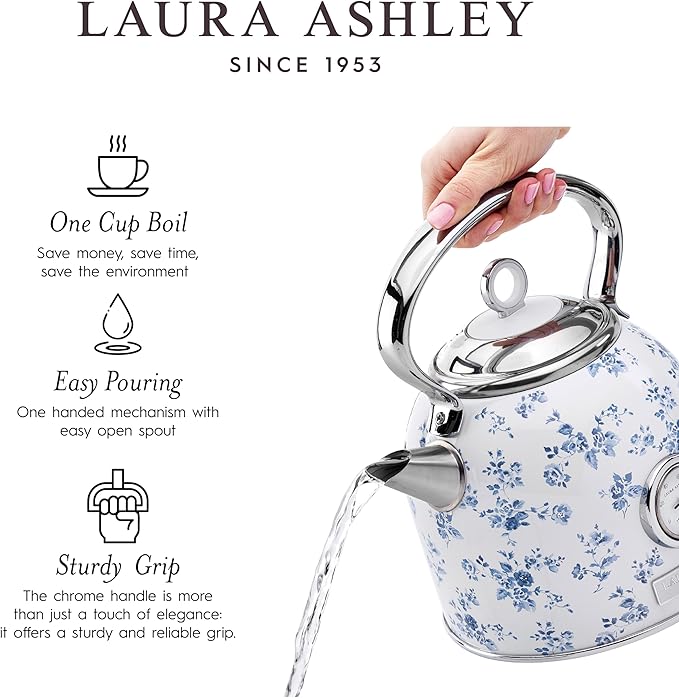 Laura Ashley Stainless Steel Electric Kettle 1.7 Liter - 1500W Rapid Boil Electric Kettles for Boiling Water - Electric Tea Kettles Automatic Shut Off - Overheat & Boil Dry Protection Cordless Kettle
