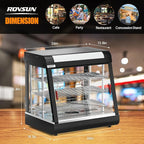 ROVSUN 26" Commercial Food Warmer Display Pizza Warmer, 3-Tier Electric Countertop Food Warmer w/LED Lighting, Adjustable Removable Shelves & Glass Door, Pretzel Warmer for Buffet Restaurant 1200W