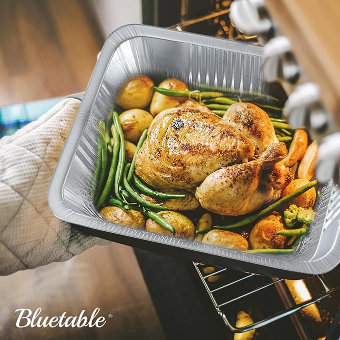 Bluetable Aluminum Foil Pans 9x13 Half Size Bulk [100 Case Pack] Heavy Duty Disposable Foil Pans - Chafing Dish Pan Baking Pan - Steam Table Pans, 9 x 13 Aluminum Trays for Serving Food [100 Pack]