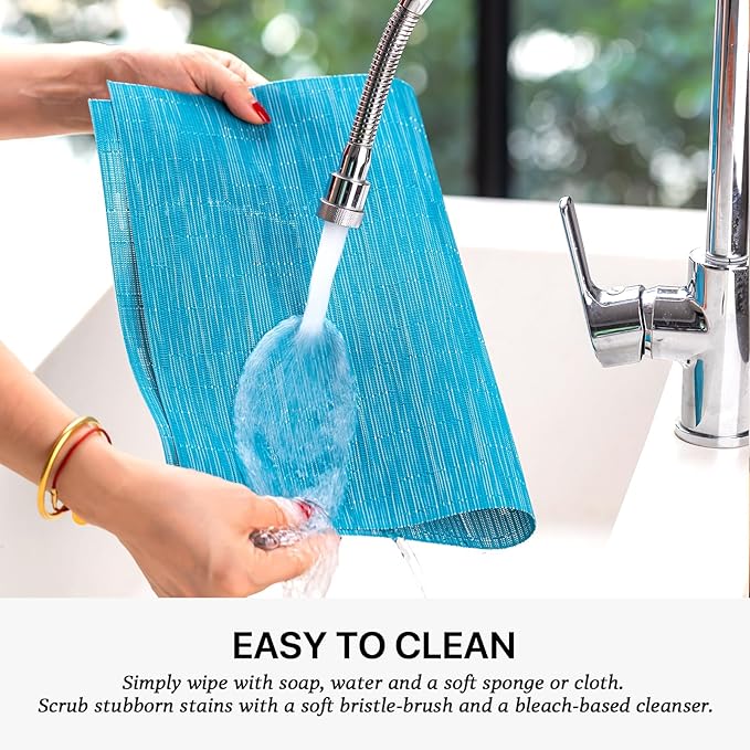 LEXMORE PVC Woven Placemats 4 PCS Wipeable Indoor/Outdoor Table Mats Washable Vinyl Place Mats for Dining Table, Set of 4-Teal Blue