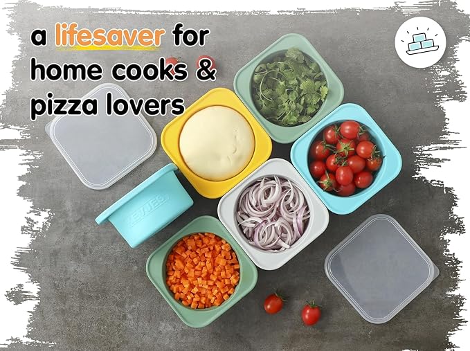 PLUS 1000ml Pizza Dough Proofing Containers for DIY family Artisan Pizza, Food Grade Silicone Stackable Boxes with Lids, Freezer, Fridge, Dishwasher Safe,4sets(Blue)