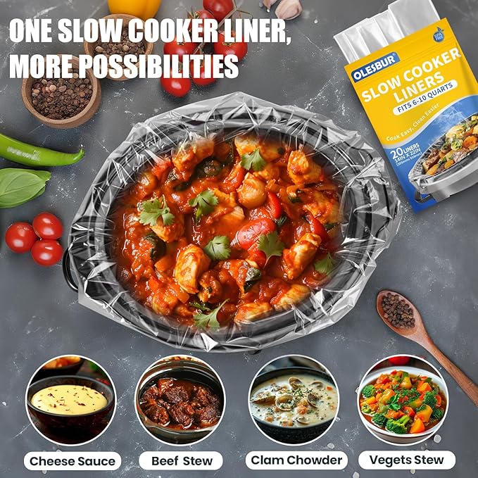 20 Count Slow Cooker Liners, 14"x22", Fits 3-8 Quarts, Disposable Pot Liners Compatible with Crockpot, Oval Large Size, BPA-Free Cooking Bags, Kitchen Accessories, Cook with Ease