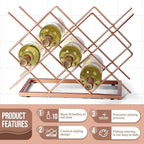 Countertop Wine Rack - 10 Bottle Freestanding Modern Rose Gold Metal Small Wine Rack - Tabletop Wine Holder Stand for Cabinet, Pantry, Wine Bottle Storage…