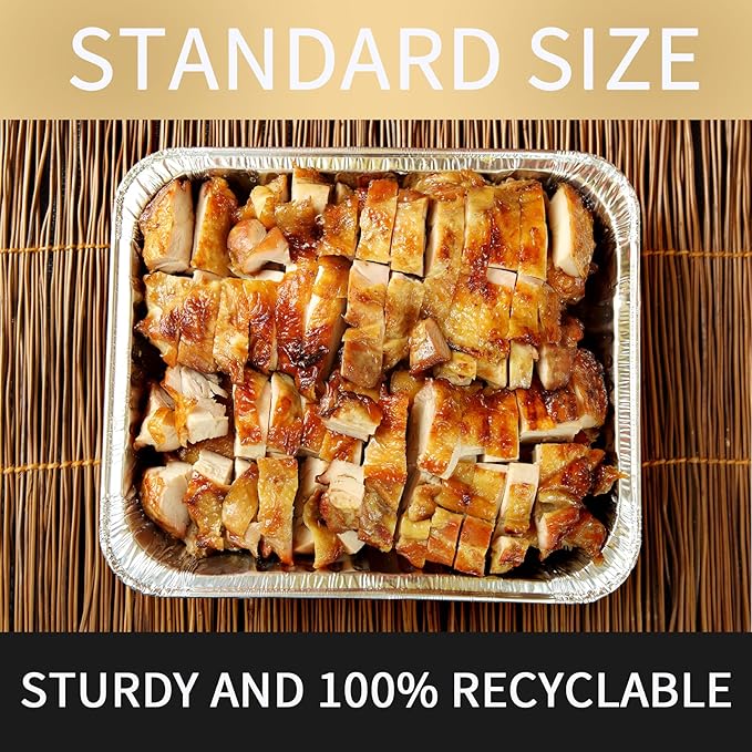 Silver Knight 9x13 Aluminum Pans Disposable Foil Pans (30-Pack), Half Size Deep Steam Table Pans Extra Thick for Baking, Cooking, Roasting, Heating …