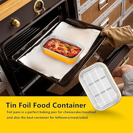 40 Pack 1.5 LB 7.2"×5"×1.8" Aluminum Pans with Lids Heavy Duty, 25 Ounce Aluminum Food Containers Disposable Tin Foil Pans with Lids for Baking, Meal Prep, Freezer, Heating and Takeout