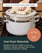 Caraway Steamer - Stainless Steel Steamer with Handles - Non Stick, Non Toxic Coating - Steam Veggies, Seafood, and More - Compatible With Our Dutch Oven or Sauce Pan - Large