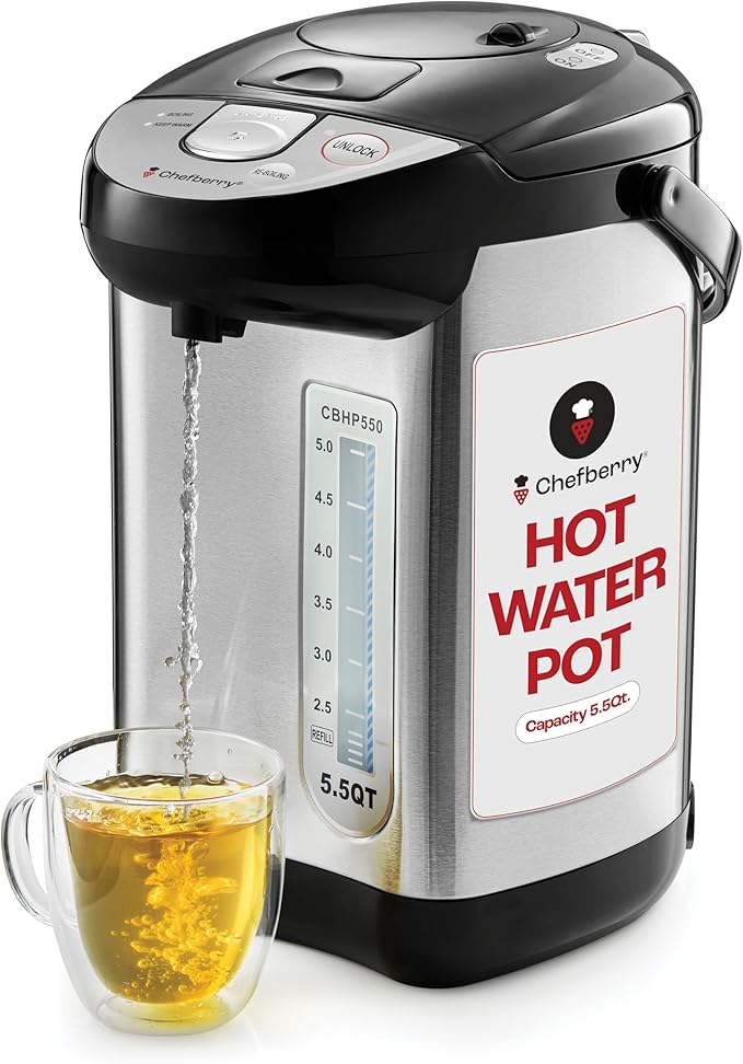 Premium 5.5 QT Hot Water Boiler and Warmer With auto dispense and Manual Pump, Quick Heatup and Keep-Boil Function for Instant On-Demand Hot Water Anytime, Boil-Dry Protection, ETL Approved