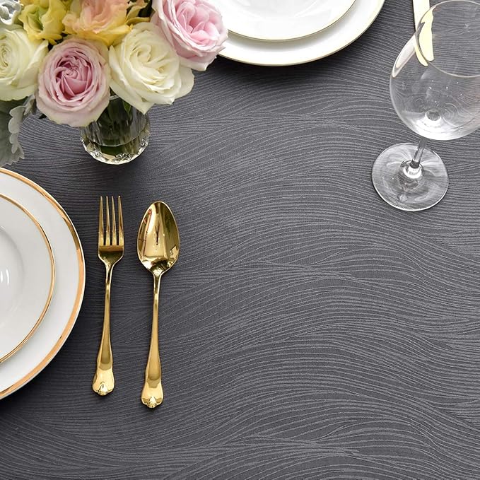 maxmill Jacquard Tablecloth Swirl Design Spillproof Wrinkle Free Heavy Weight Soft Table Cloth Decorative Fabric Table Cover for Outdoor and Indoor Use Oblong 60 x 120 Inch Charcoal