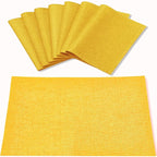 Linen Type Fabric Placemats Set of 8, Machine Washable, Heat Resistant, Wrinkle Free Thick Polyester Kitchen Place Mats for Dining Table (Yellow)