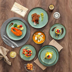 vancasso Plates and Bowls Sets, 24 Pieces Stoneware Dinnerware Sets for 8, Kitchen Dish Set Mircowave and Dishwasher Safe Ceramic Dishware, Turf Green, Series AMBER