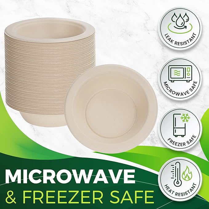Paper Bowls 16 oz [150-Pack], Heavy Duty Disposable Bowls Perfect for Hot Soup and Milk Cereals, 100% Compostable and Eco-Friendly Made from Bagasse