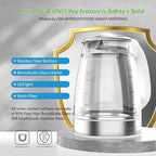 Glass & Stainless Steel Cordless Electric kettle for boiling water, Hot water boiler Electric Tea Kettle automatic shut off Boil-Dry Protection, PC Outer + Glass Inner, 1500W, 1.7L, WH