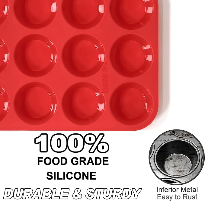 Anaeat Silicone Muffin Pan - Mini 24 Cups Cupcake Tray, Non-Stick Silicone Baking Molds for Making Muffin Cakes, Cupcake, Chocolate, Bread,Tart and Desserts, Just Pop Out