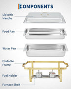 Garvee Chafing Dishes for Buffet Set of 2, 8QT Buffet Servers and Warmers Set with Lid & Foldable Frame, Rectangular Stainless Steel Chafer Food Warmer for Parties Wedding Catering Supplies, Gold