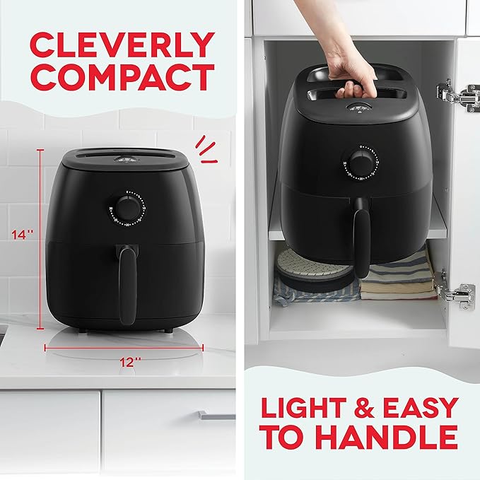 DASH Tasti-Crisp™ Electric Air Fryer Oven, 6 Qt. Family Size, Black – Compact Air Fryer with Large Basket for Healthier Food in Minutes, Ideal for Small Spaces - Auto Shut Off, Analog, 1700-Watt