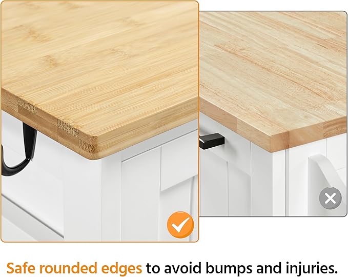 Yaheetech Kitchen Island Cart on Wheels with Bamboo Countertop, Rolling Serving Utility Trolley Cart with 3 Drawers, 3 Removable Shelves & Lockable Casters, Storage Cabinet for Dining Room, Bar, White