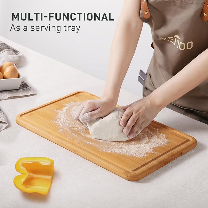 Bamboo Cutting Board Natural Non Toxic Chopping Wood Cutting Board With Juice Grooves Knife-Friendly Finish For Versatile Kitchen Use Ideal Charcuterie & Chopping Large Multi-Use New Home Must Haves