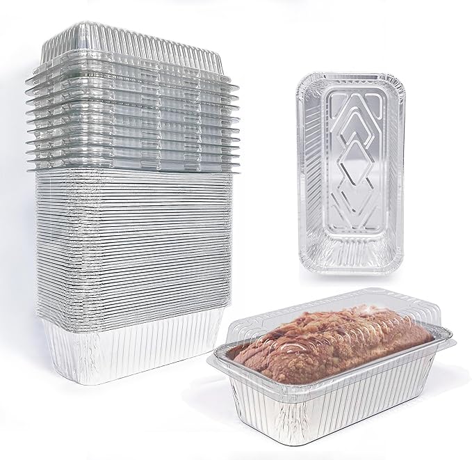 Disposable Loaf Pans with Lids, 50 Pack, 8.5x4.5" Bread Pans, Food Storage Containers, Heavy-duty 2lb Aluminum Loaf Pans, Pastry Boxes, Perfect for Baking Storing and Street Treats Takeout