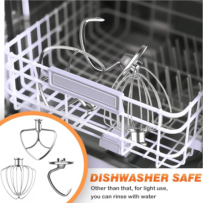 3-Piece Set Mixer Accessories for KitchenAid 4.5QT Tilt-Head Stand Mixers – K45WW, K45DH & K45B Replacement, All Stainless Steel, Dishwasher Safe