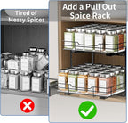 2-Tier Spice Rack Organizer, Pull Out Spice Rack for Cabinet, Height Adjustable Heavy Duty Metal Basket for Inside Cabinet & Pantry (11.5''Wx10.5''Dx9.5''H)